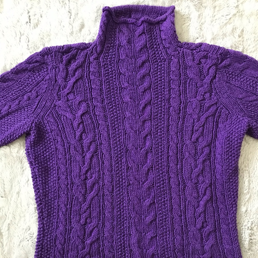 Ralph Lauren Cotton Cable Knit Sweater Purple